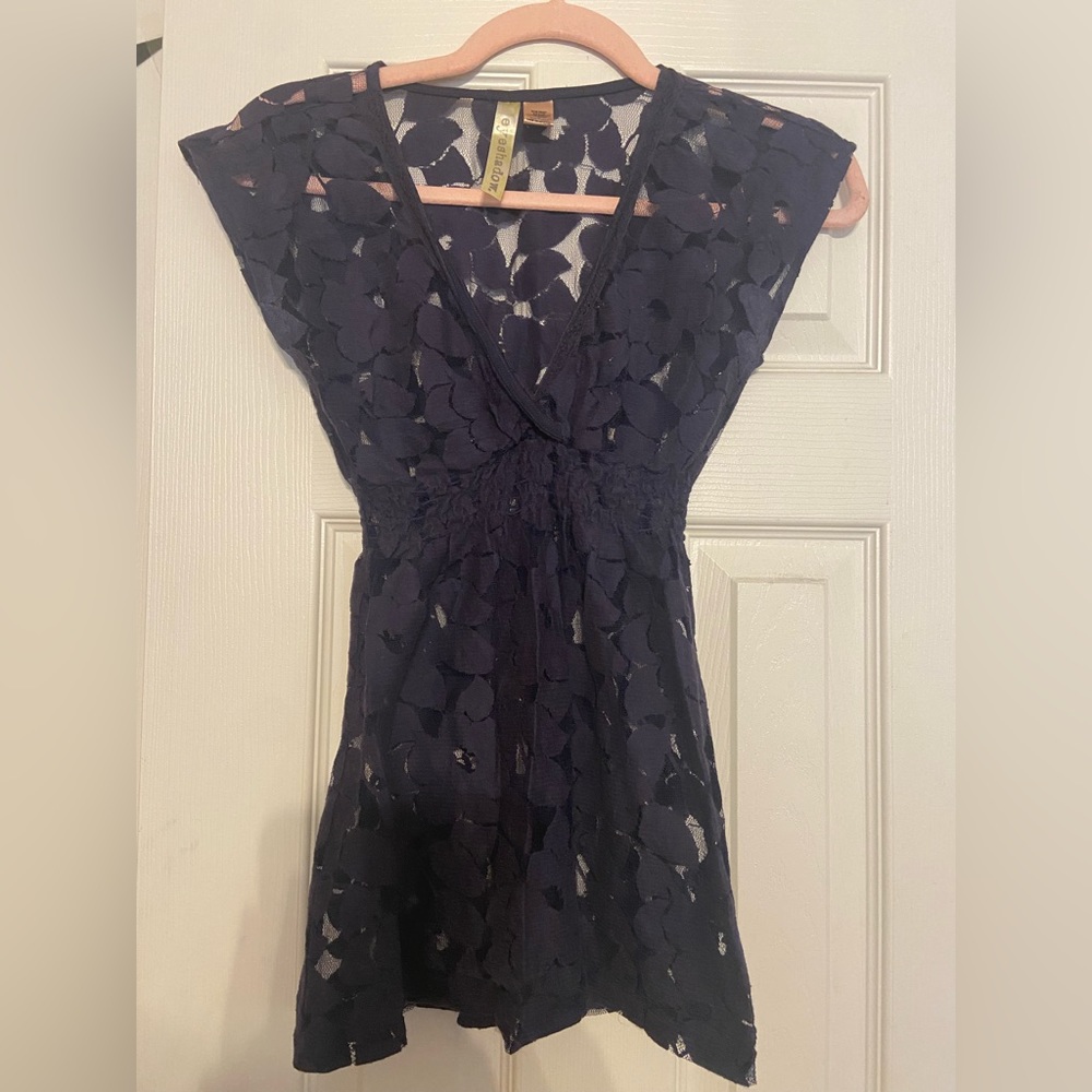 Navy blue sheen top; Eyeshadow brand; size small